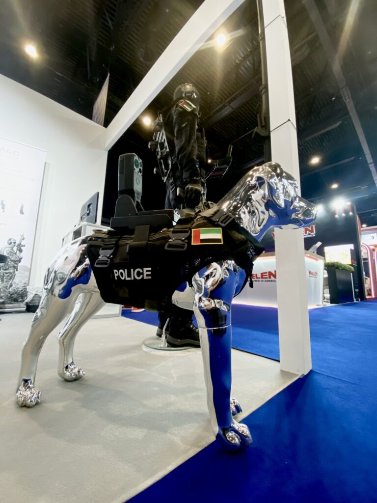dog wearing camera at World Police Summit in Dubai